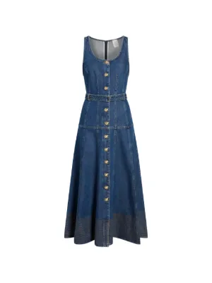 darcie denim midi dress Darcie Denim Shirred Waist Bardot Maxi Dress