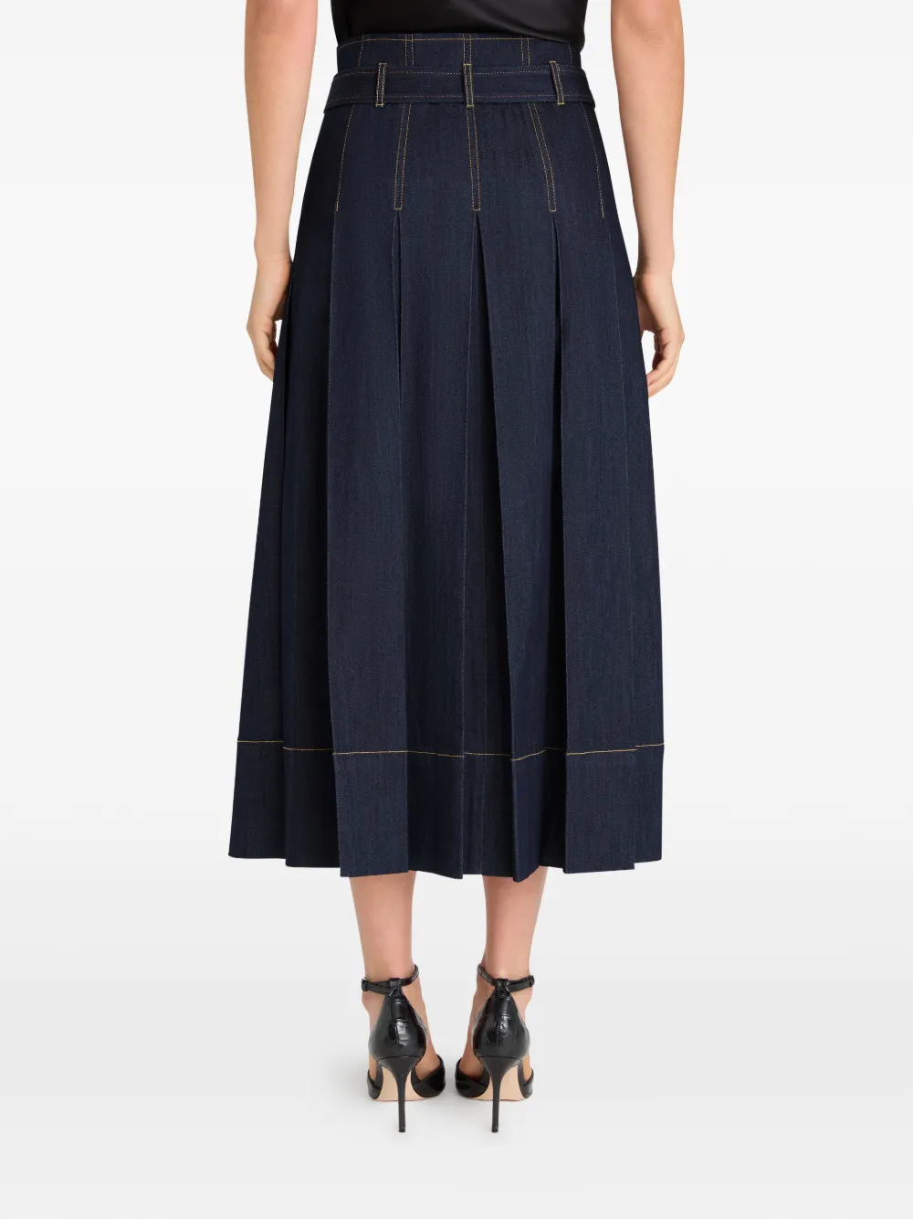 Cinq A Sept Rylee midi-plooirok met ceintuur Blauw