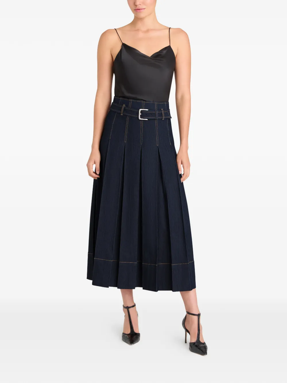  Cinq A Sept Rylee Belted Pleated Midi Skirt - Blue 