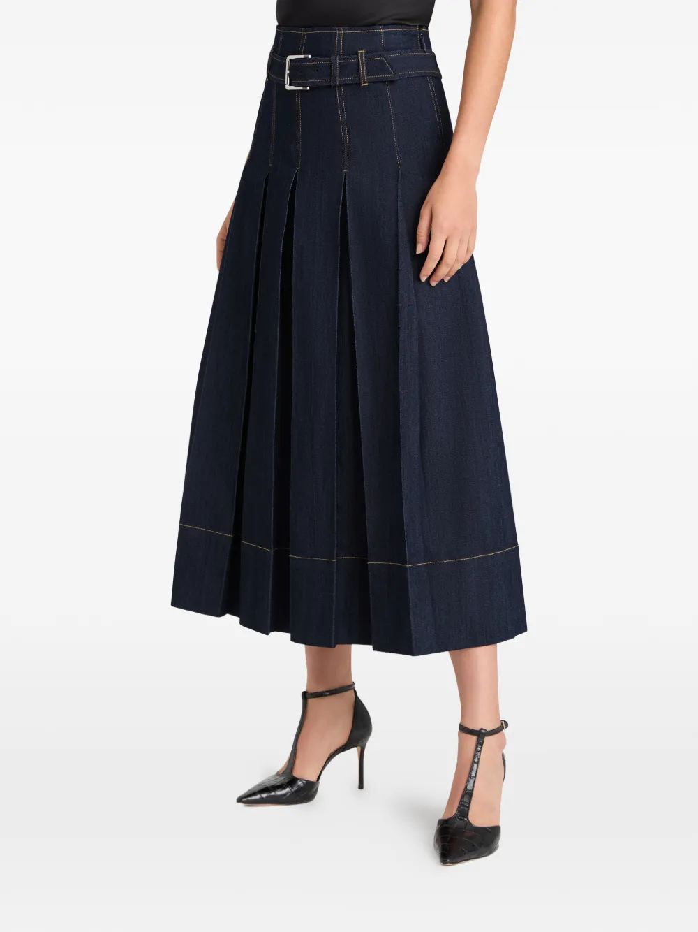  Cinq A Sept Rylee Belted Pleated Midi Skirt - Blue 