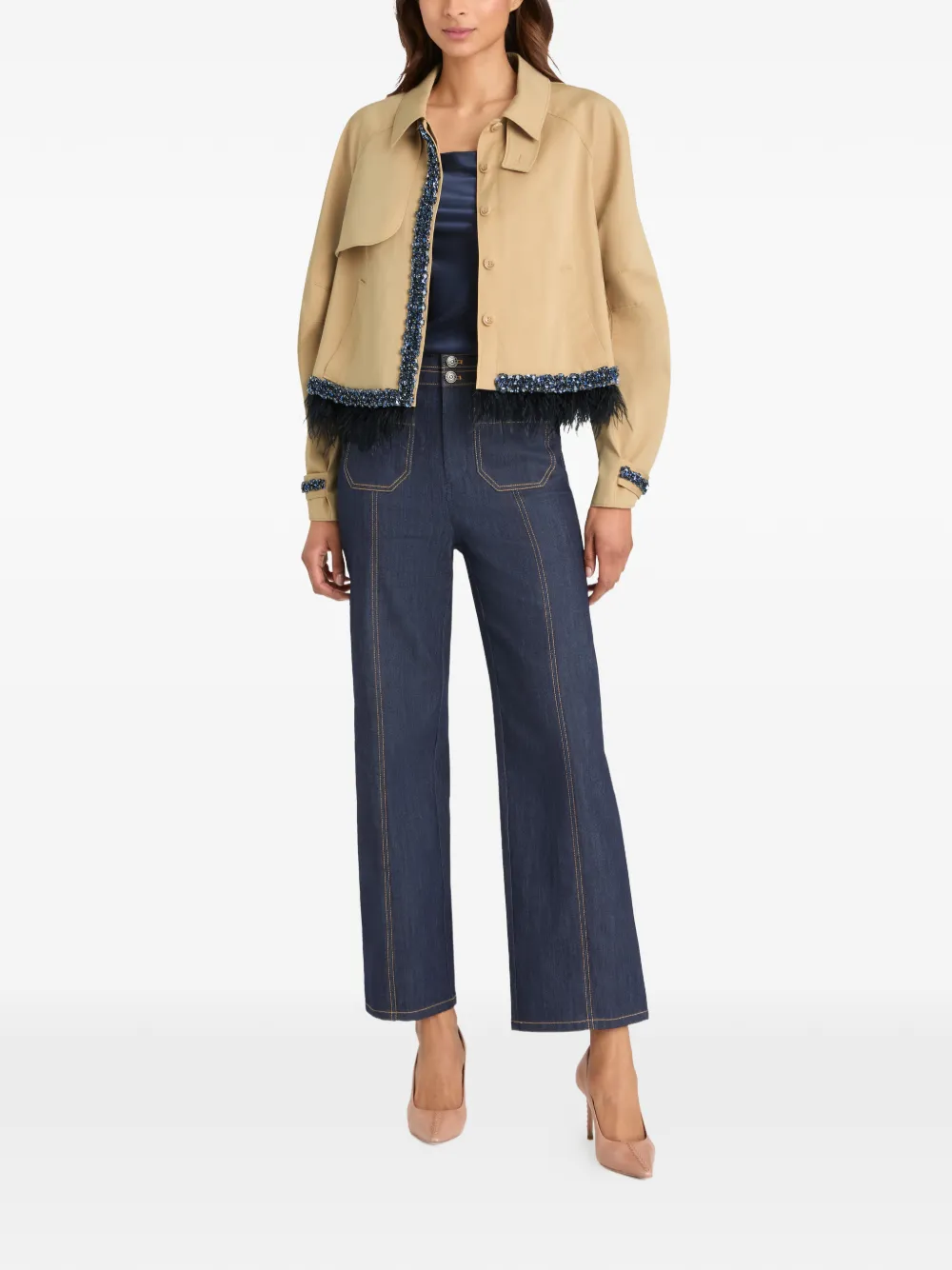  Cinq A Sept Carmila Beaded Feather-trim Jacket - Neutrals 