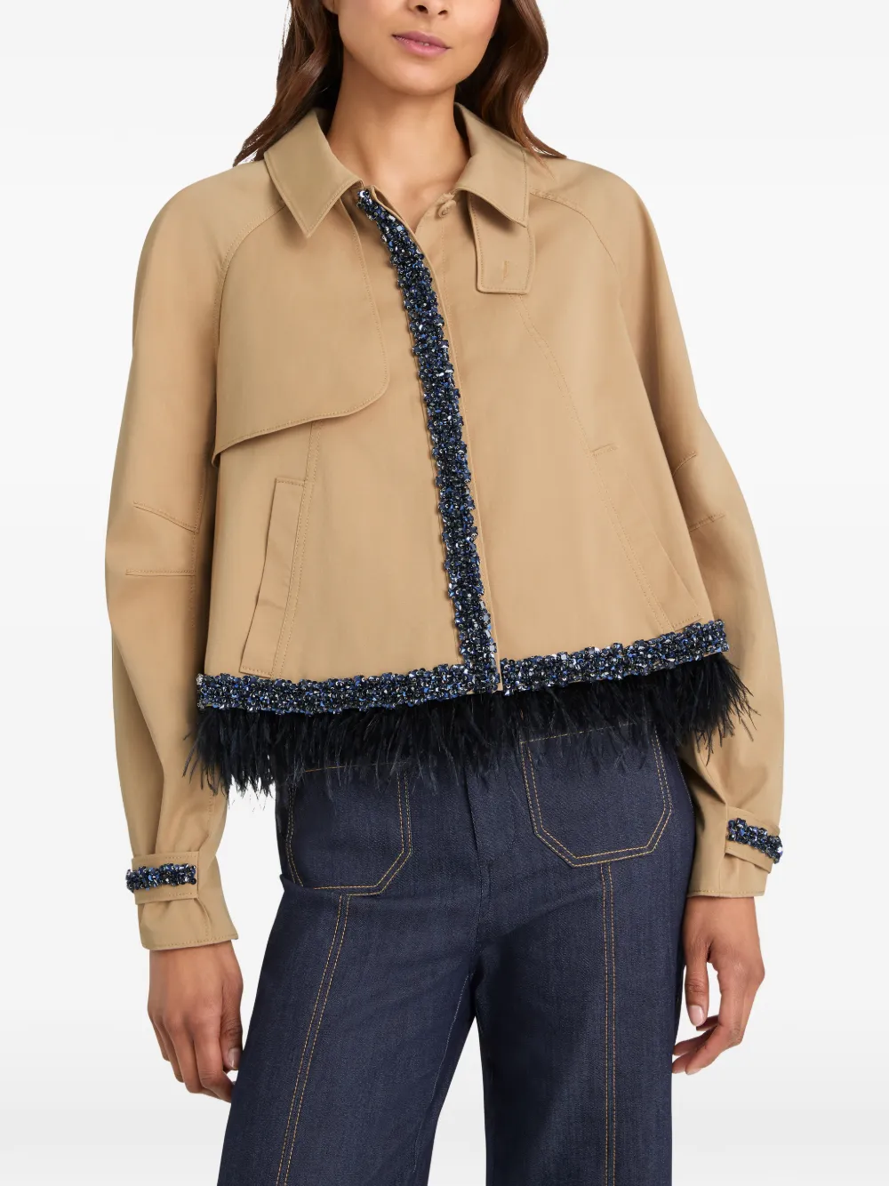  Cinq A Sept Carmila Beaded Feather-trim Jacket - Neutrals 