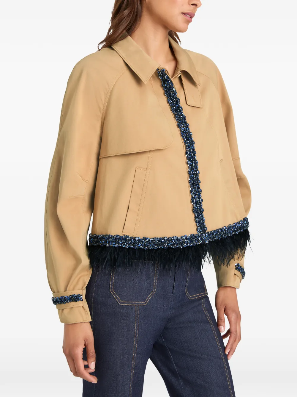 Cinq A Sept Carmila jack met veren afwerking en kralen Beige
