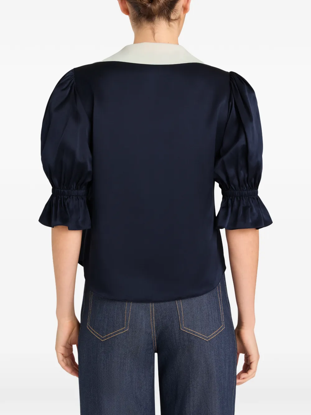 Cinq A Sept Freida blouse met ruches en V-hals Blauw