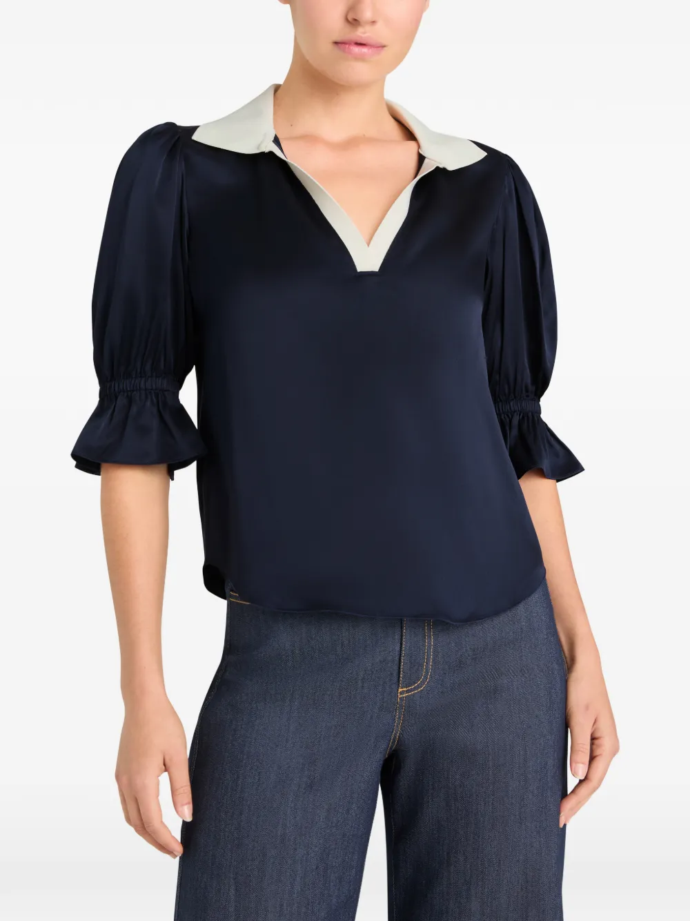  Cinq A Sept Freida Ruffled V-neck Blouse - Blue 