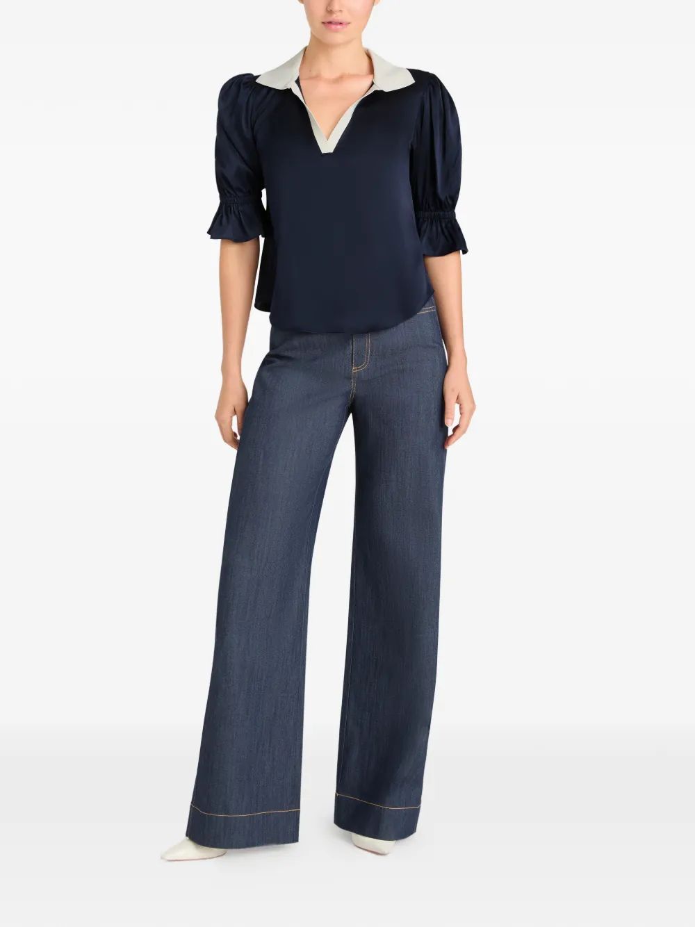  Cinq A Sept Freida Ruffled V-neck Blouse - Blue 
