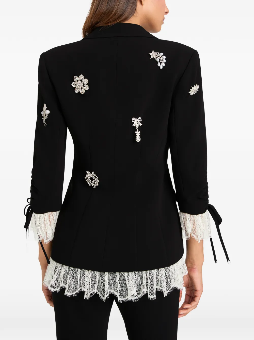 Cinq A Sept Blazer met afwerking van kant en kristallen broche Zwart