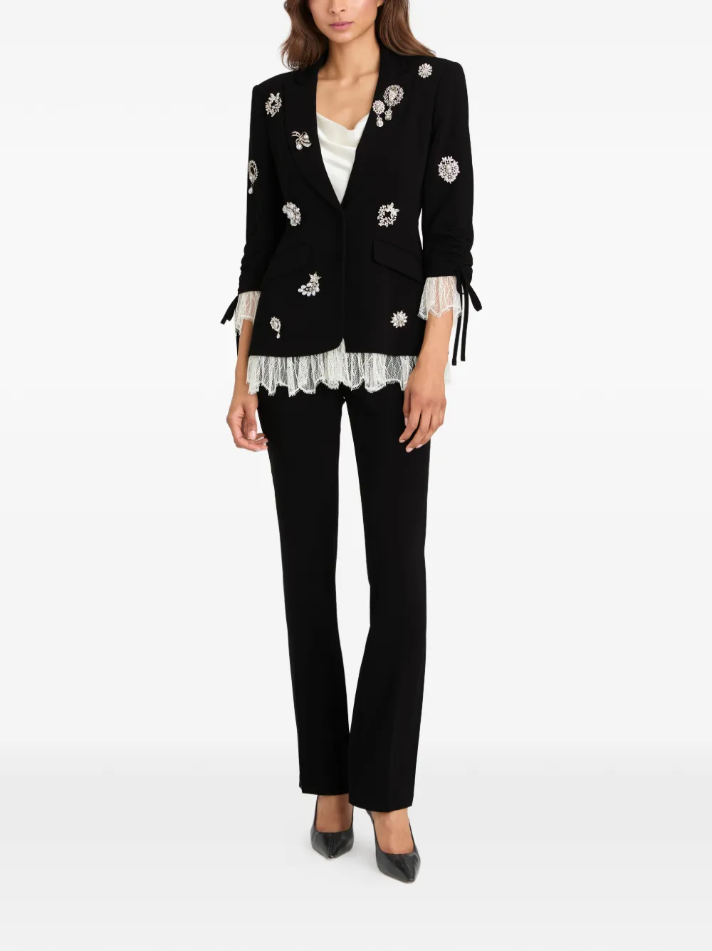 Cinq A Sept Blazer met afwerking van kant en kristallen broche Zwart