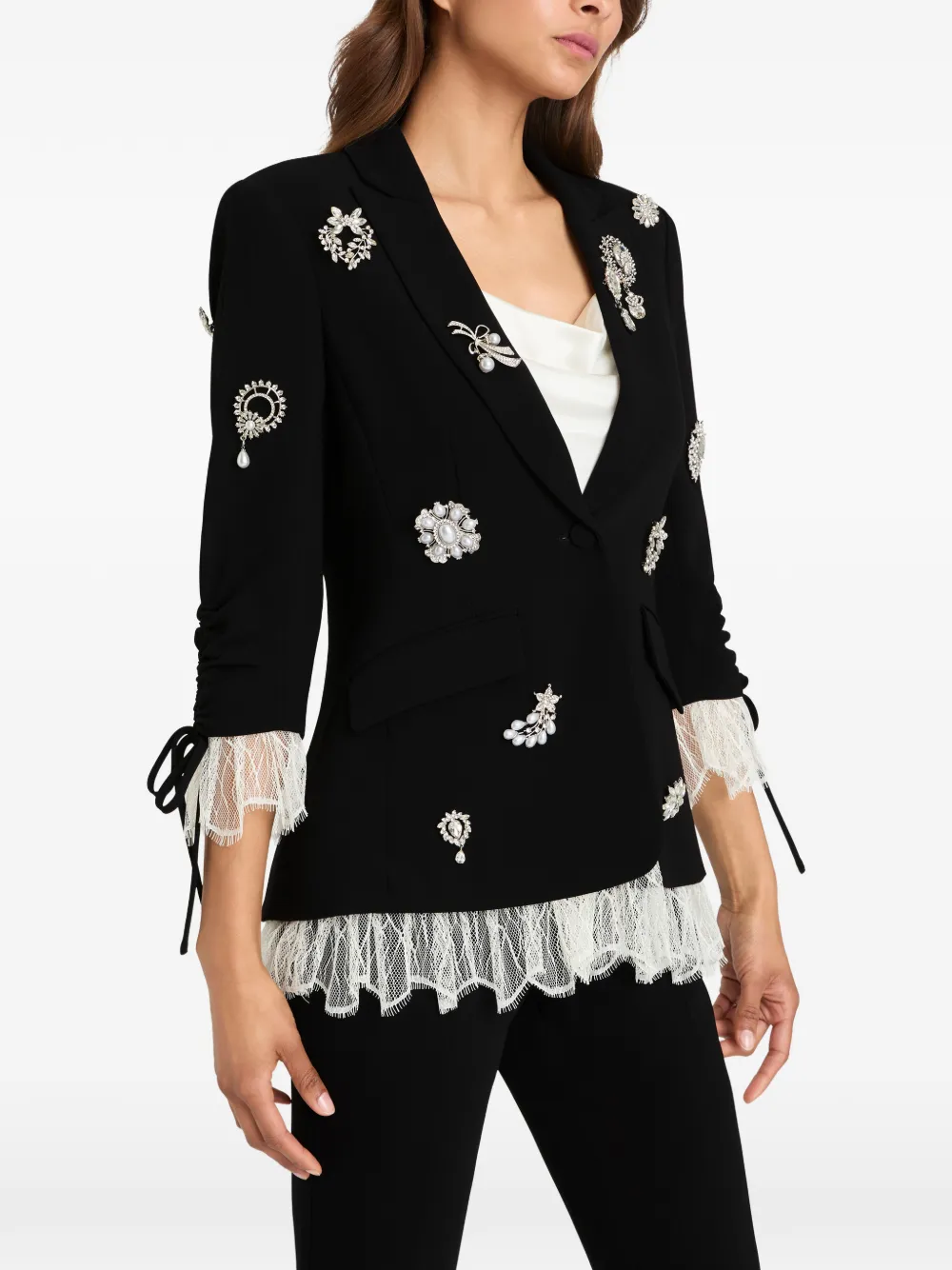 Cinq A Sept Blazer met afwerking van kant en kristallen broche Zwart