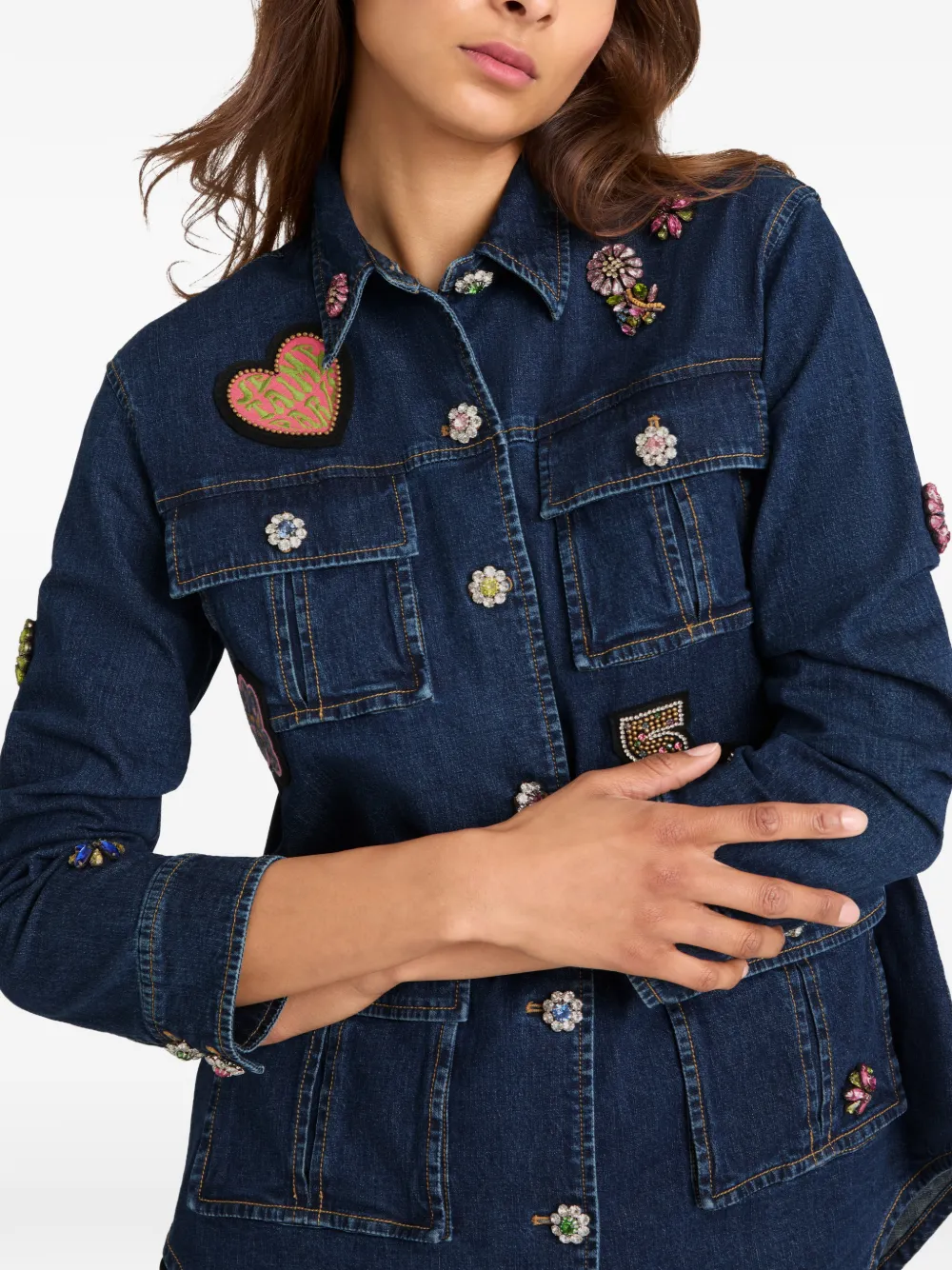 Cinq A Sept Jack verfraaid met bloemenpatch Blauw