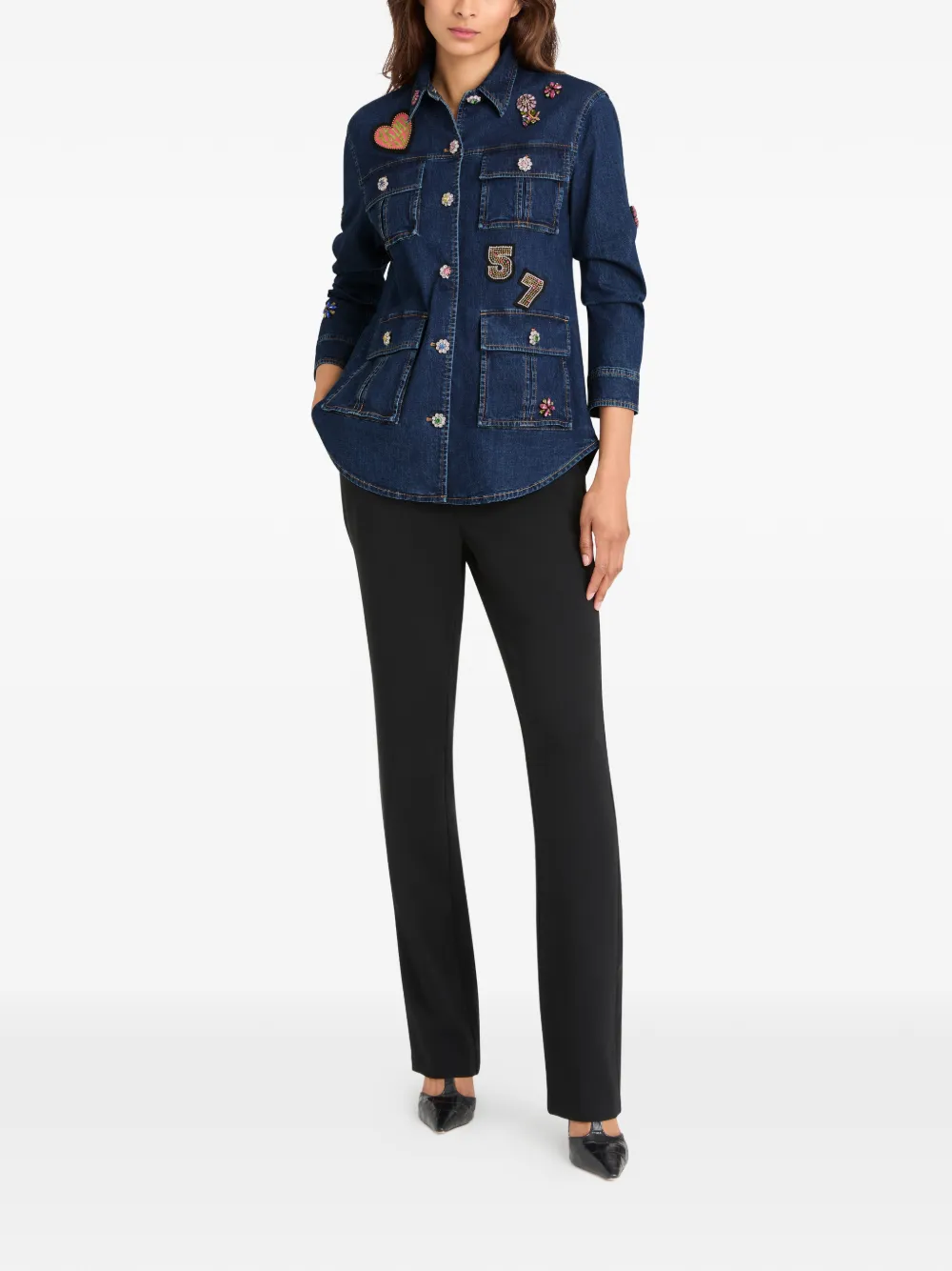  Cinq A Sept Floral Embellished Patch Jacket - Blue 
