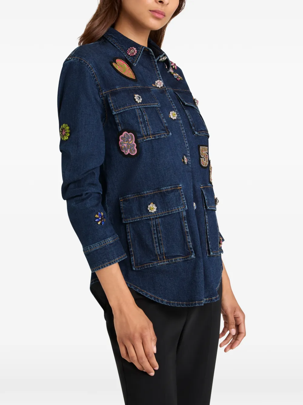  Cinq A Sept Floral Embellished Patch Jacket - Blue 