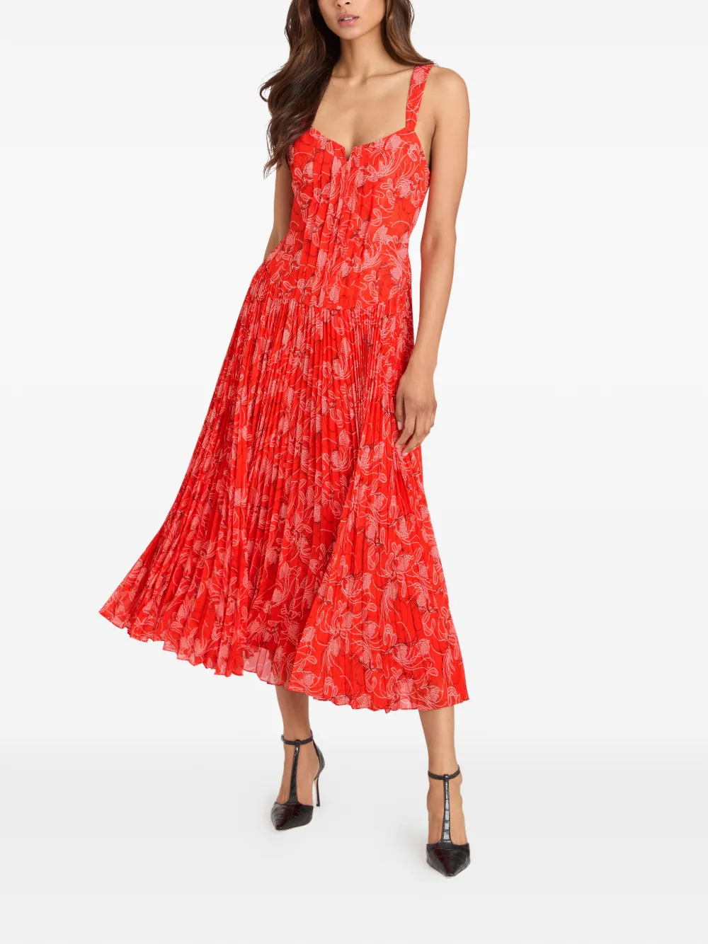 Cinq A Sept Botanical Floral Pascual geplooide midi-jurk Rood