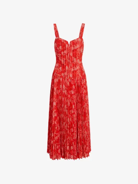 Cinq A Sept Botanical Floral Pascual pleated midi dress