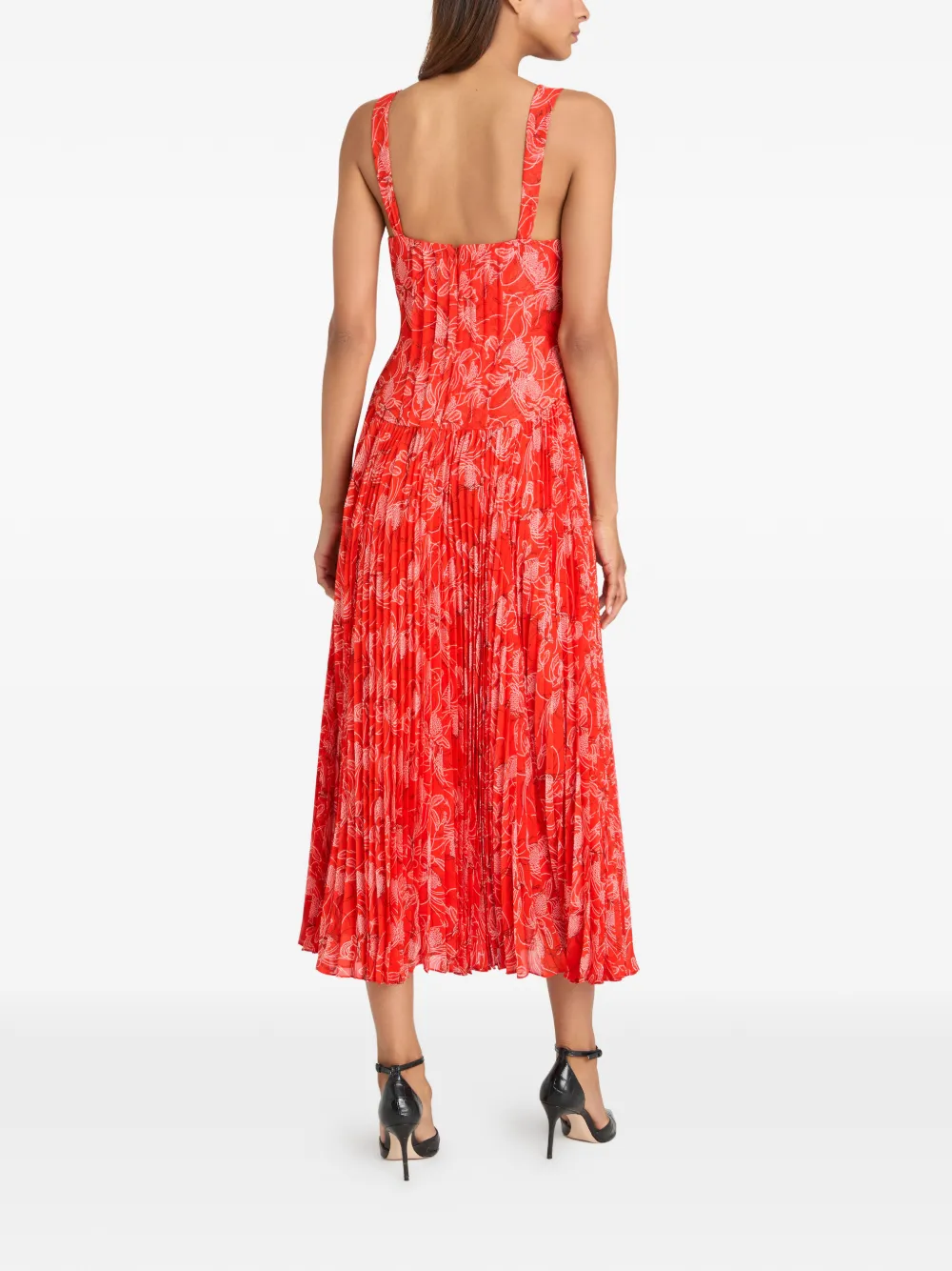 Cinq A Sept Botanical Floral Pascual geplooide midi-jurk Rood