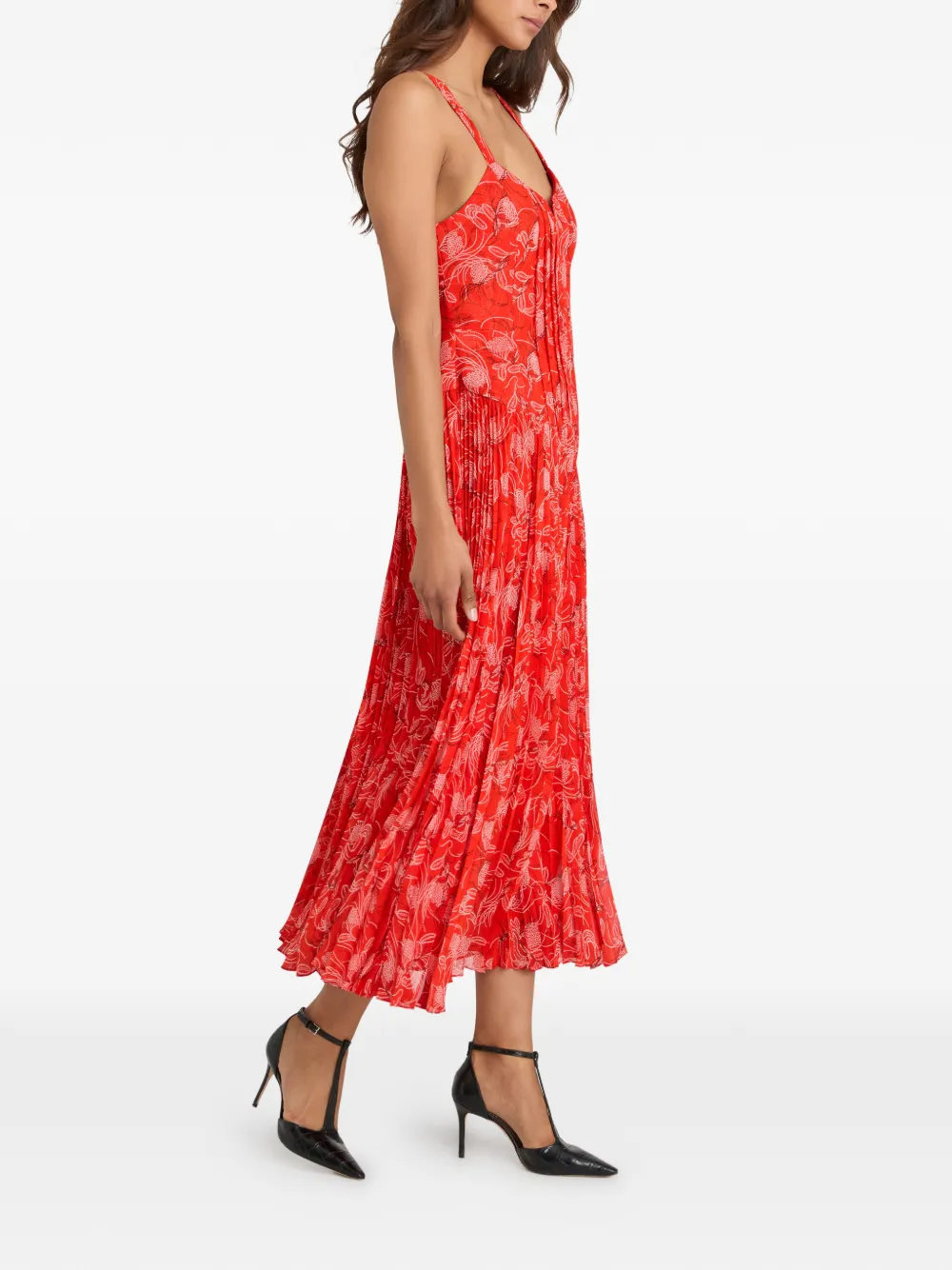 Cinq A Sept Botanical Floral Pascual geplooide midi-jurk Rood