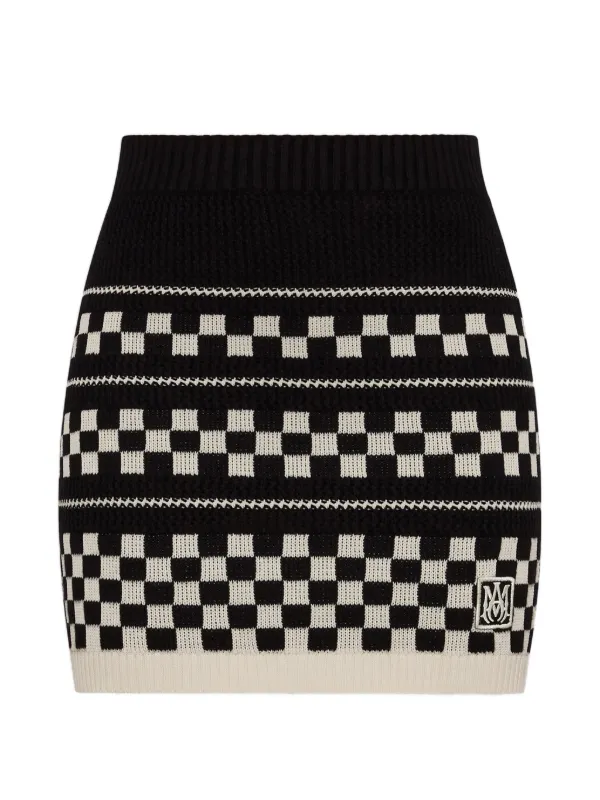Amiri Checkered Mesh Skirt in Black