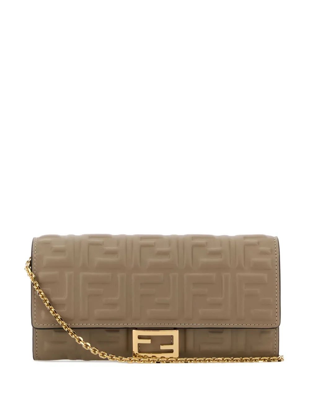 FENDI Baguette embossed chain leather shoulder - Toni neutri