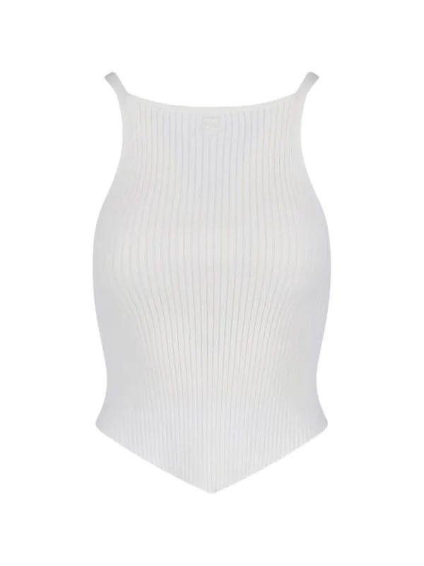 Courrèges Ribbed-knit Logo-detail Top in White
