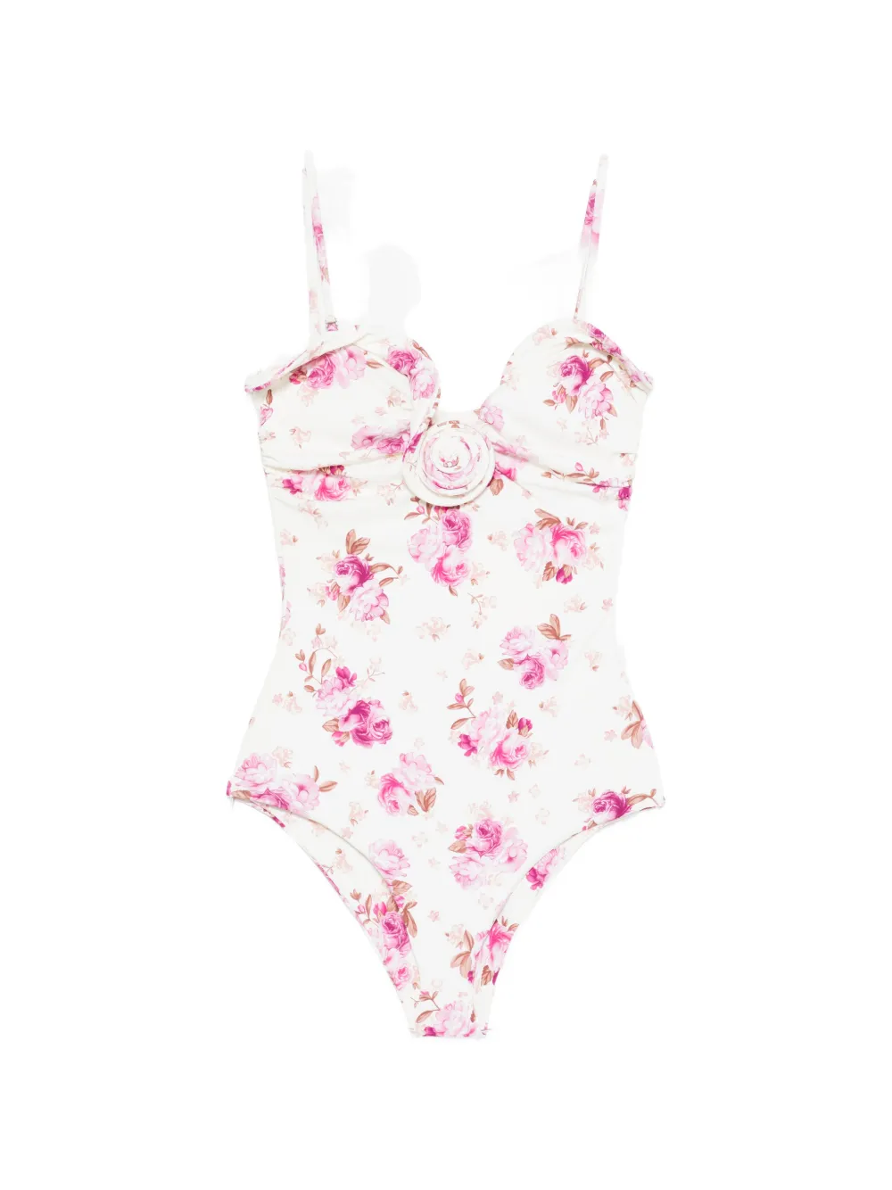 Magda Butrym Floral-print Rose-appliqué Swimsuit In Pink