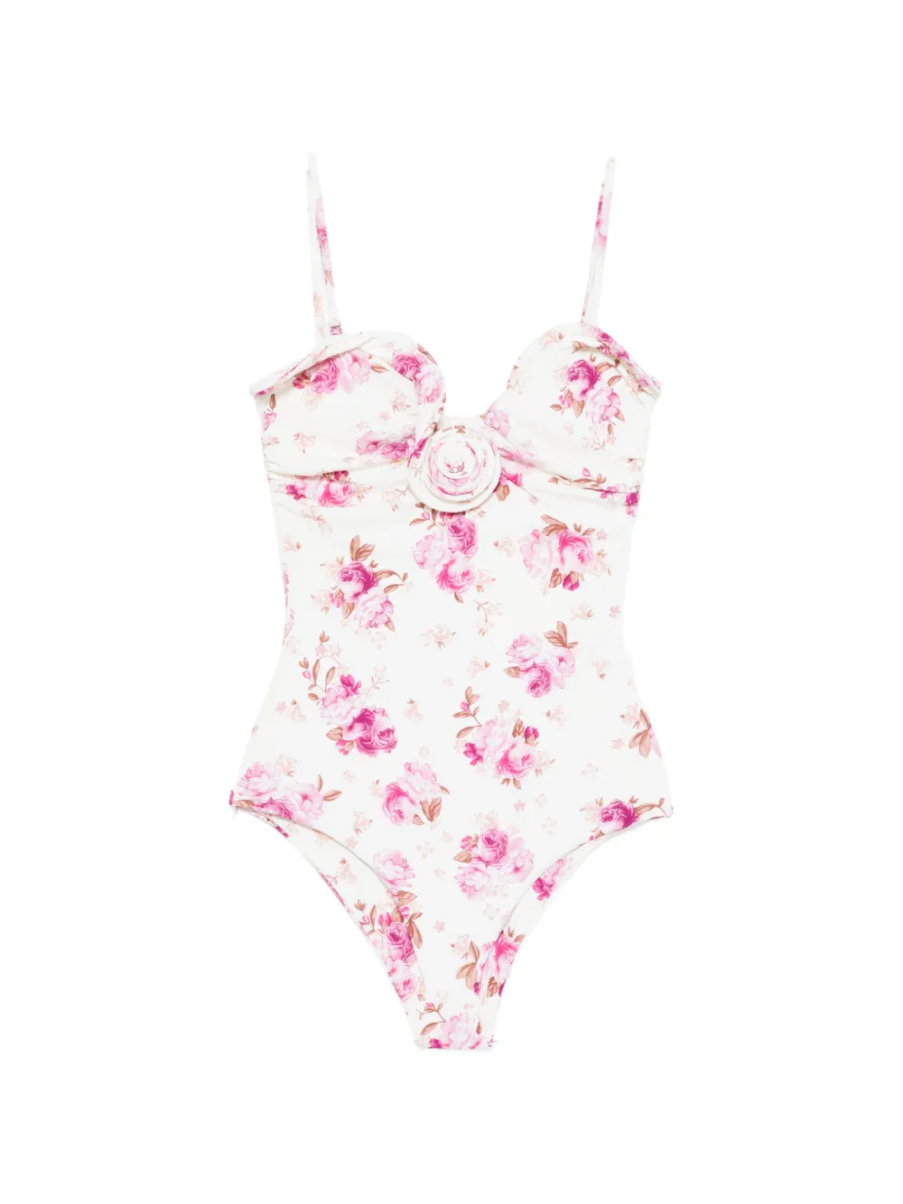 Magda Butrym floral-print rose-appliqué swimsuit - Toni neutri