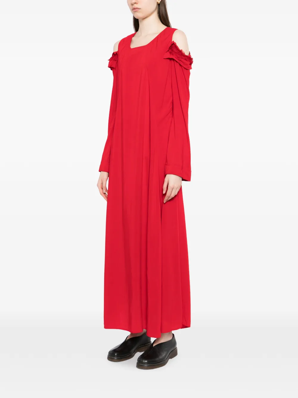 Yohji Yamamoto Maxi-jurk met geplette mouwen Rood