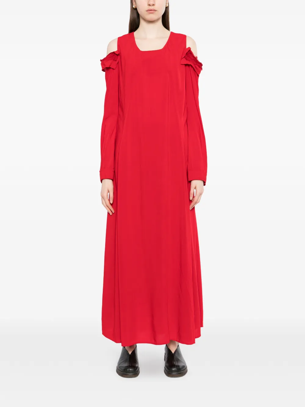 Yohji Yamamoto Maxi-jurk met geplette mouwen Rood