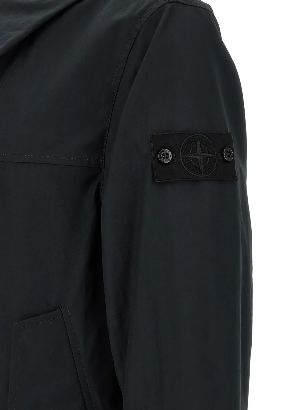 Stone Island 4100037 All-weather Cotton Canvas S.I. Ghost Windproof and Breathable Hooded Jacket in Black, view 5