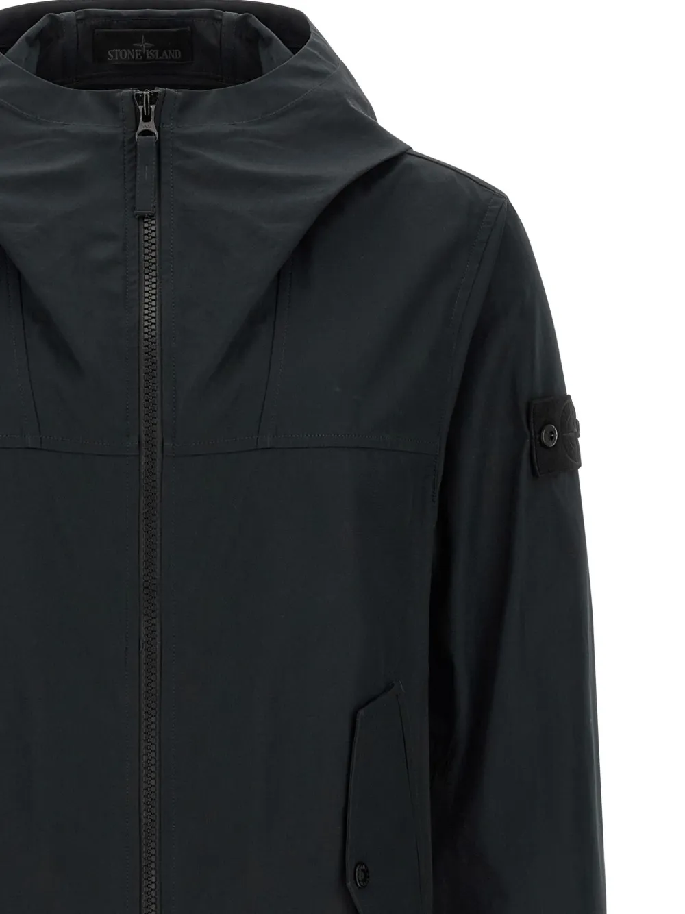 Stone Island 4100037 All-weather Cotton Canvas S.I. Ghost Windproof and Breathable Hooded Jacket in Black, view 3