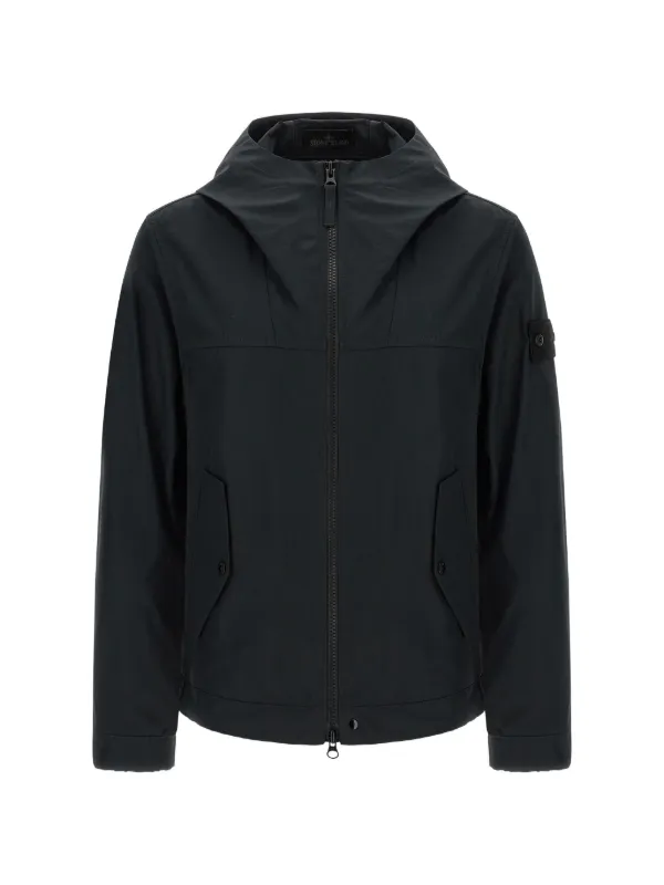 Stone Island 4100037 All-weather Cotton Canvas S.I. Ghost Windproof and Breathable Hooded Jacket in Black
