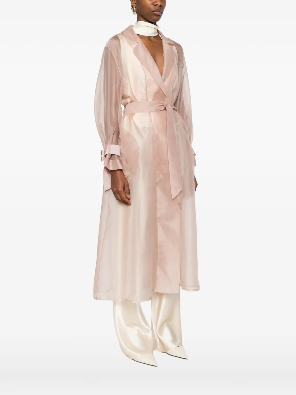  Herno Silk Belted Coat - Pink 