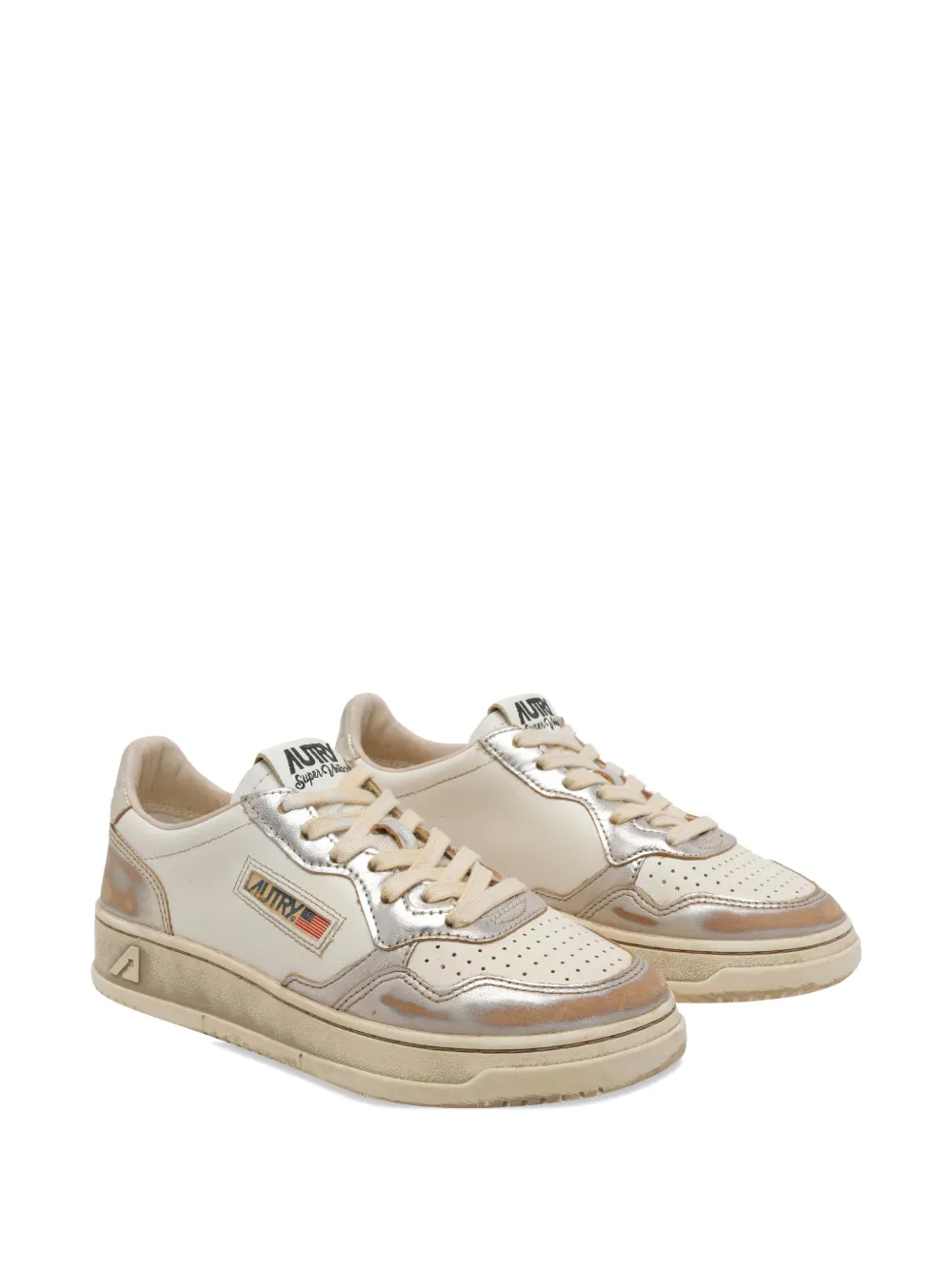 Autry medalist logo leather trainers Beige