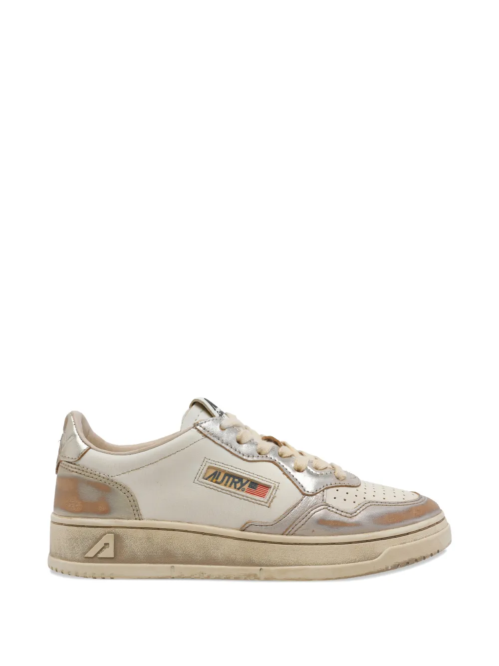 Autry medalist logo leather trainers Beige