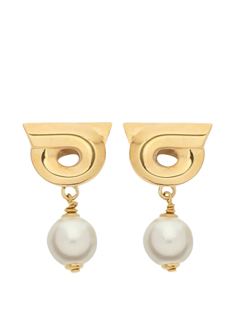 Ferragamo gancini pearl charm earrings - Oro