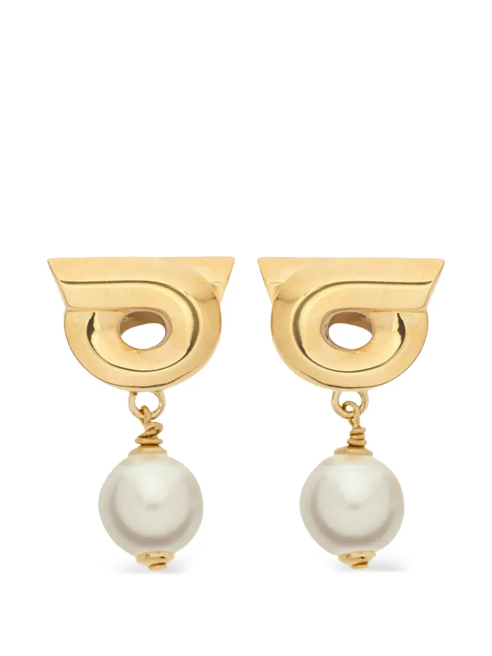Ferragamo gancini pearl charm earrings - Oro