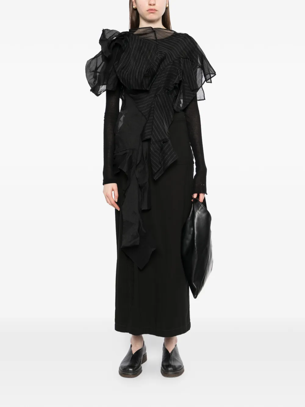 Yohji Yamamoto Asymmetrische 3D blouse met pijlprint Zwart