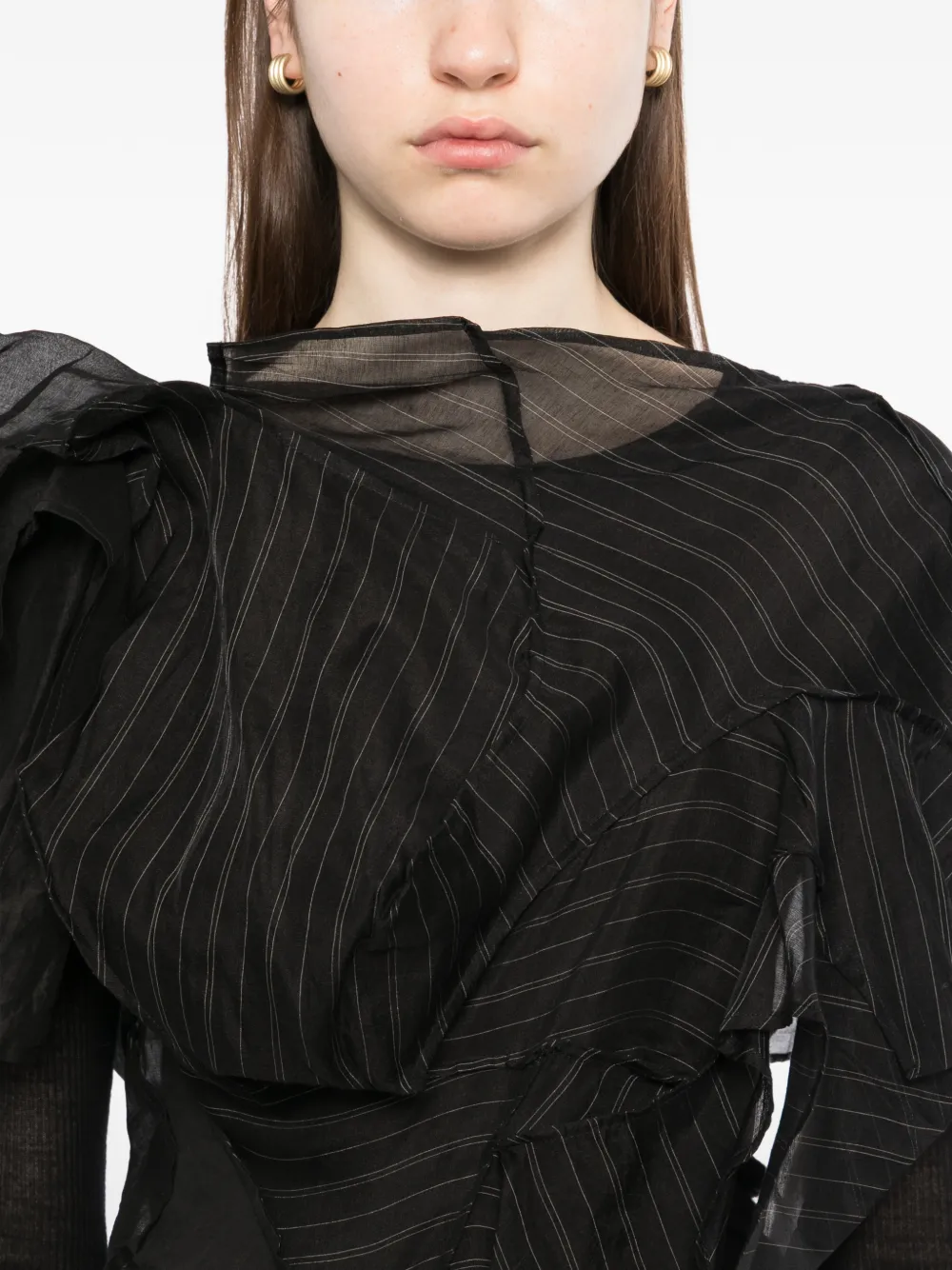 Yohji Yamamoto Asymmetrische 3D blouse met pijlprint Zwart