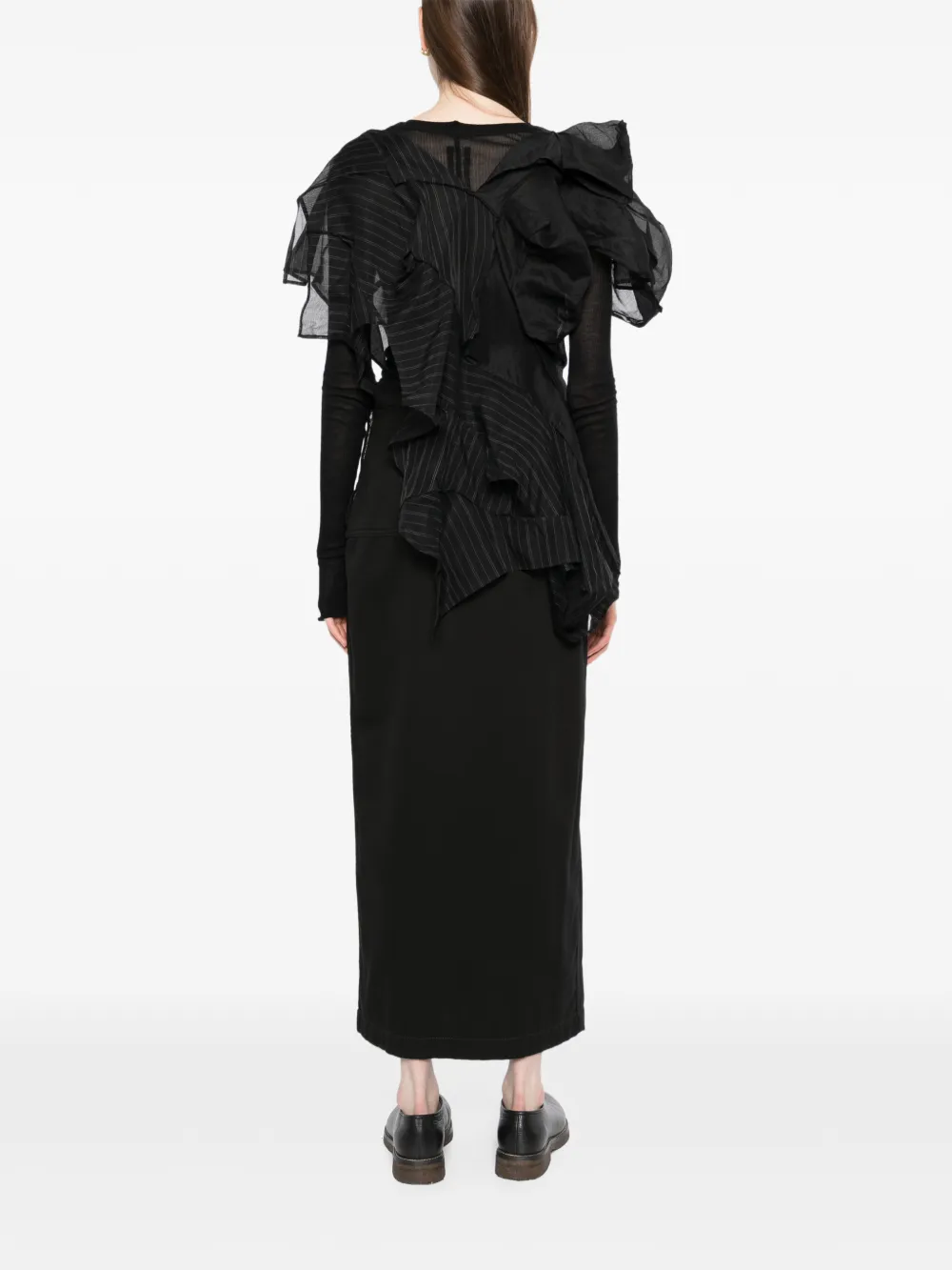 Yohji Yamamoto Asymmetrische 3D blouse met pijlprint Zwart