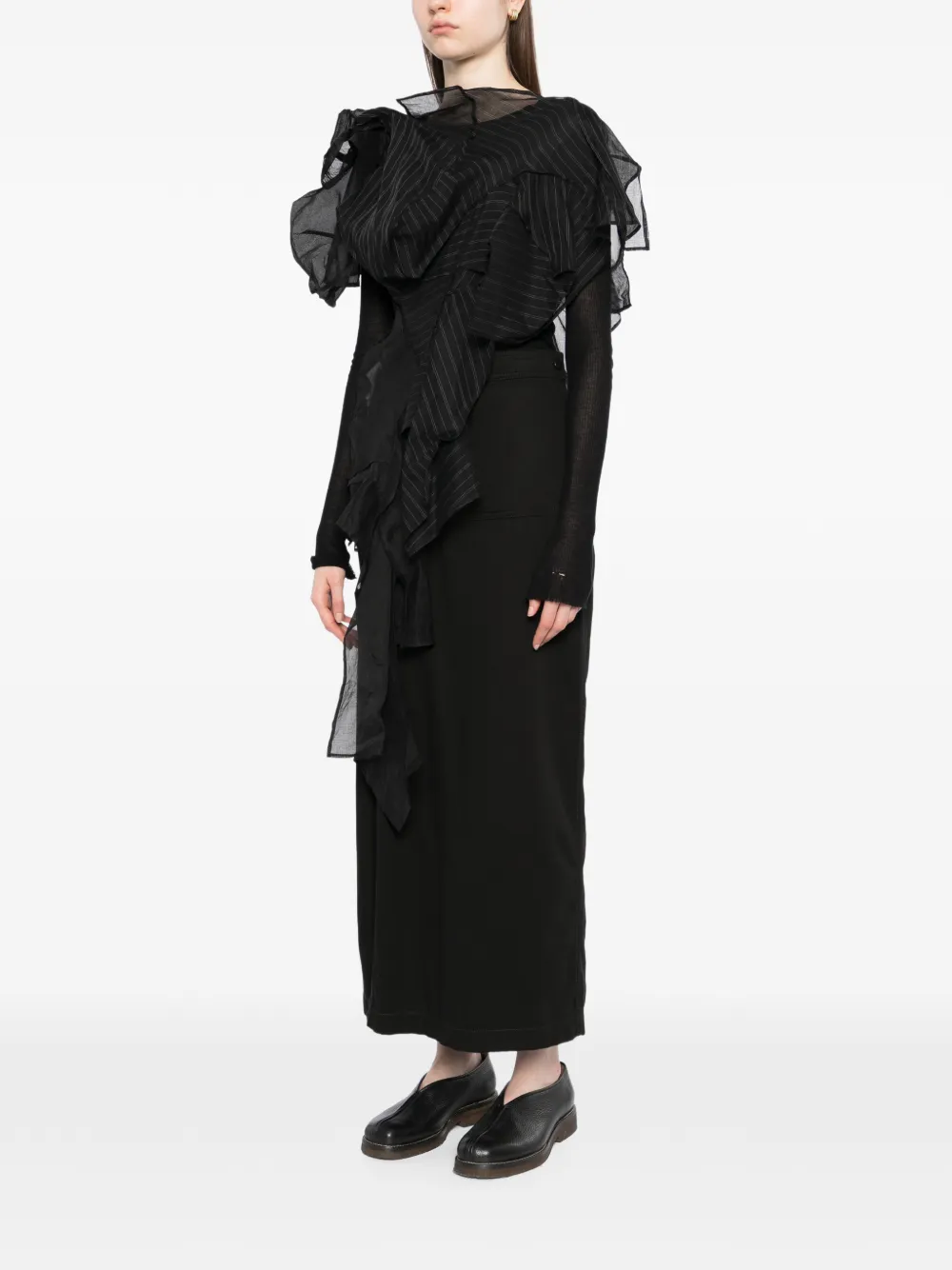 Yohji Yamamoto Asymmetrische 3D blouse met pijlprint Zwart