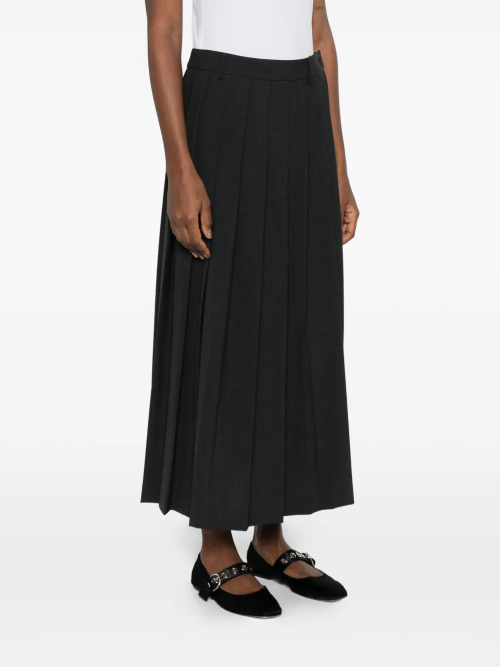  Ivory Paris Falda Midi Plisada - Negro 