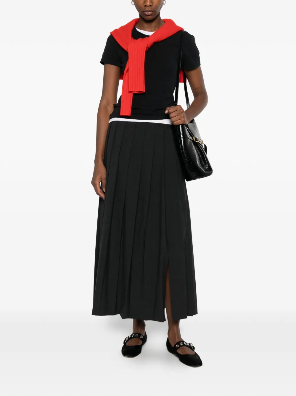  Ivory Paris Falda Midi Plisada - Negro 