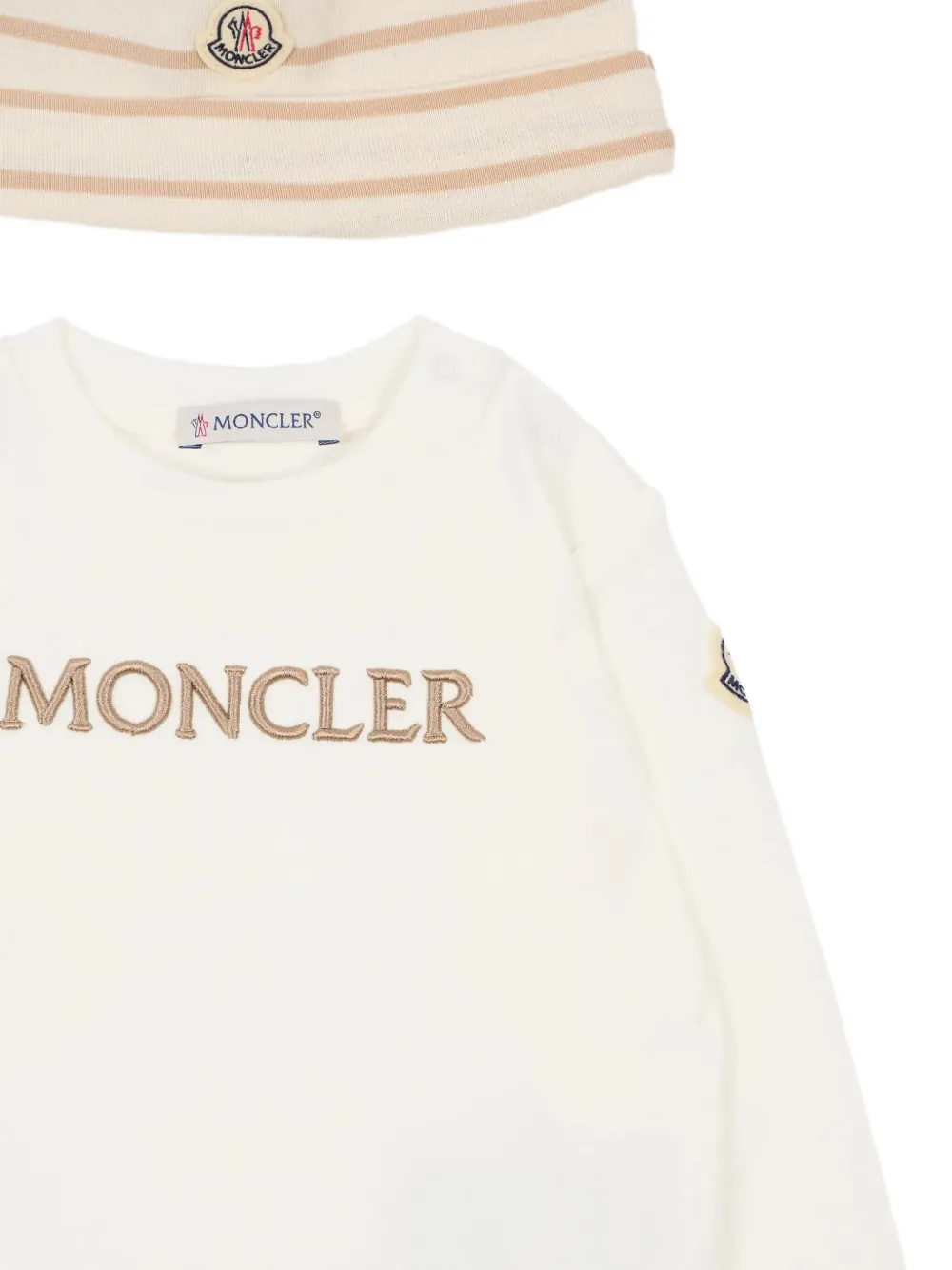 Moncler Enfant Gestreepte broeken set met geborduurd logo (set van drie) Beige