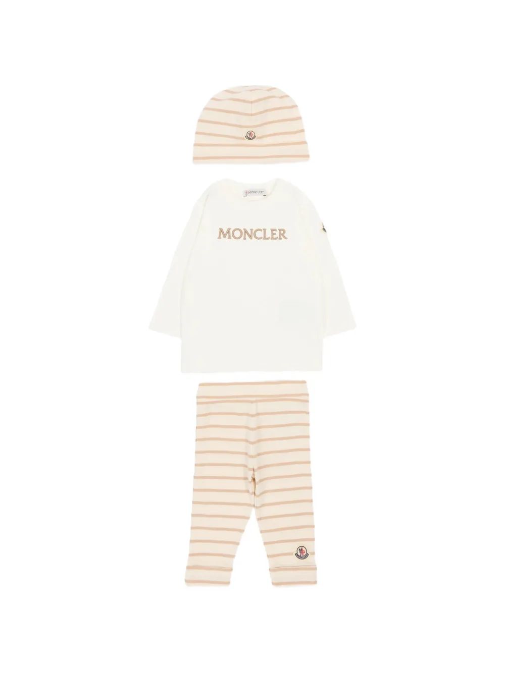 Moncler Enfant Gestreepte broeken set met geborduurd logo (set van drie) Beige