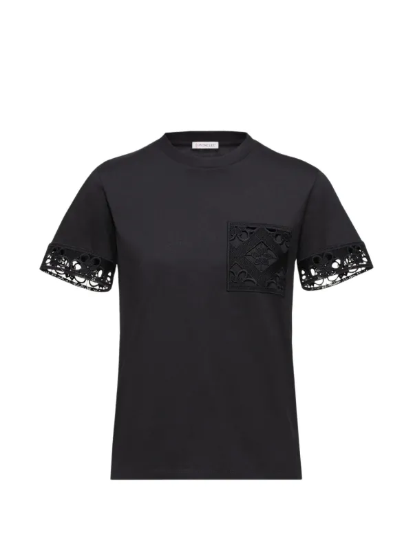 Moncler モンクレール　レース飾りとバックデザインが素敵なT-shirt Moncler レーストリム Tシャツ | ブラック | FARFETCH JP