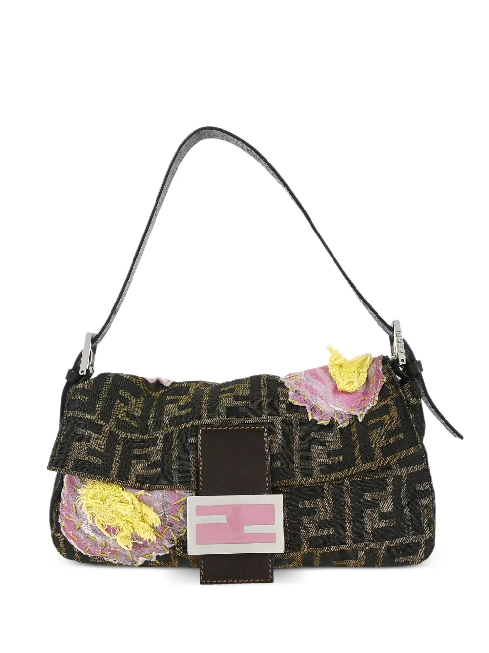 Fendi Pre-Owned Borsa a spalla Baguette con motivo Zucca e ricamo a fiori 2000 - Marrone