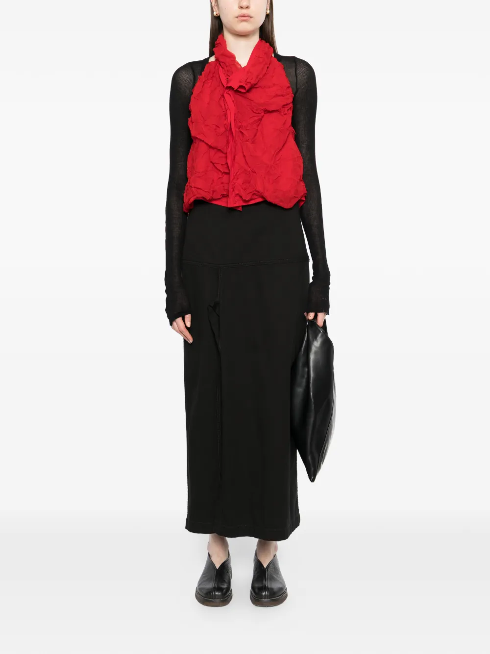  Yohji Yamamoto Crushed Chiffon Top - Red 