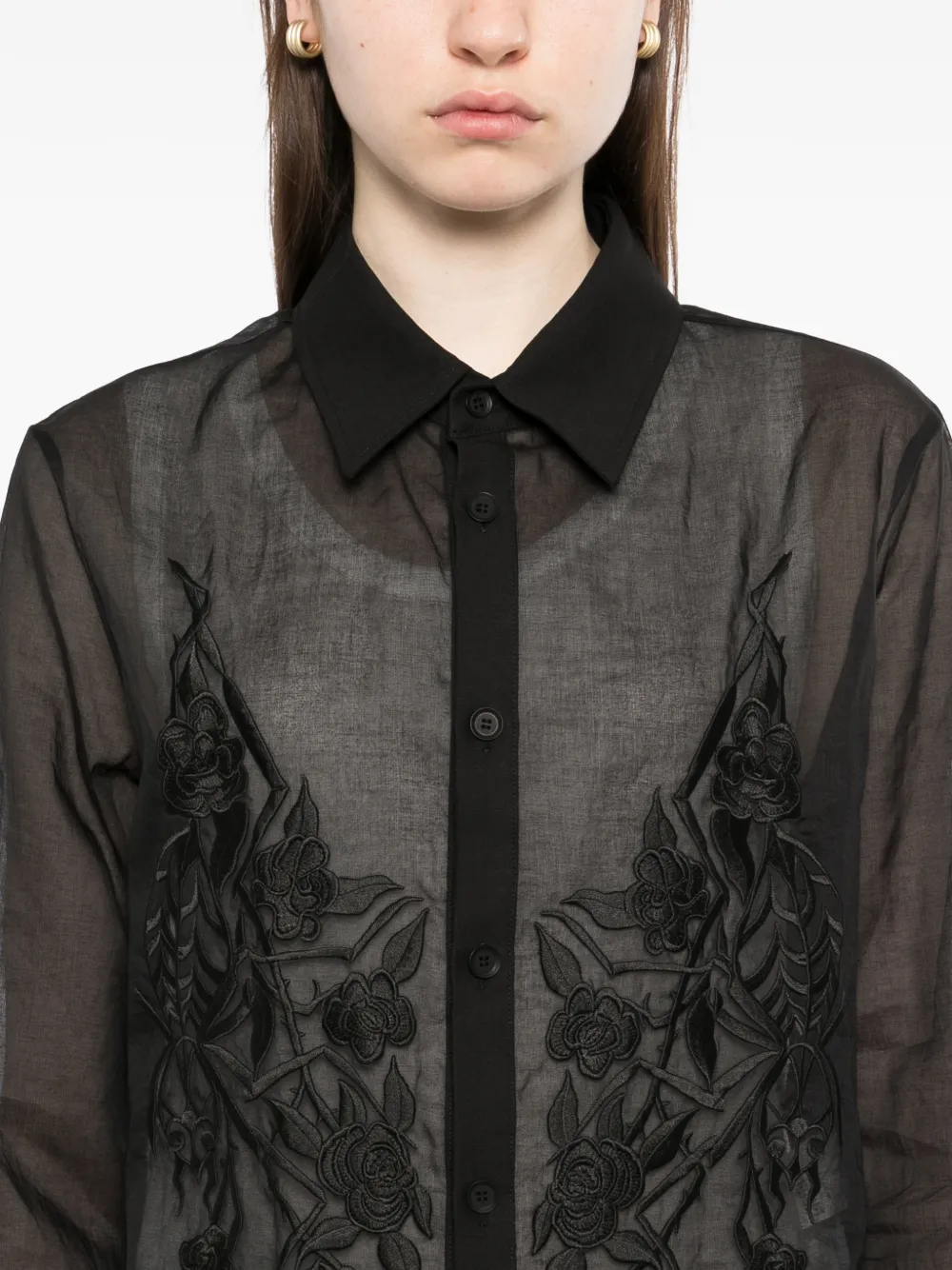 Yohji Yamamoto Katoenen blouse met flared afwerking Zwart
