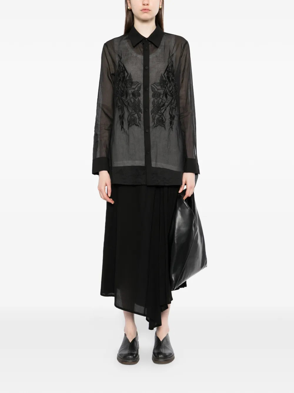Yohji Yamamoto Katoenen blouse met flared afwerking Zwart