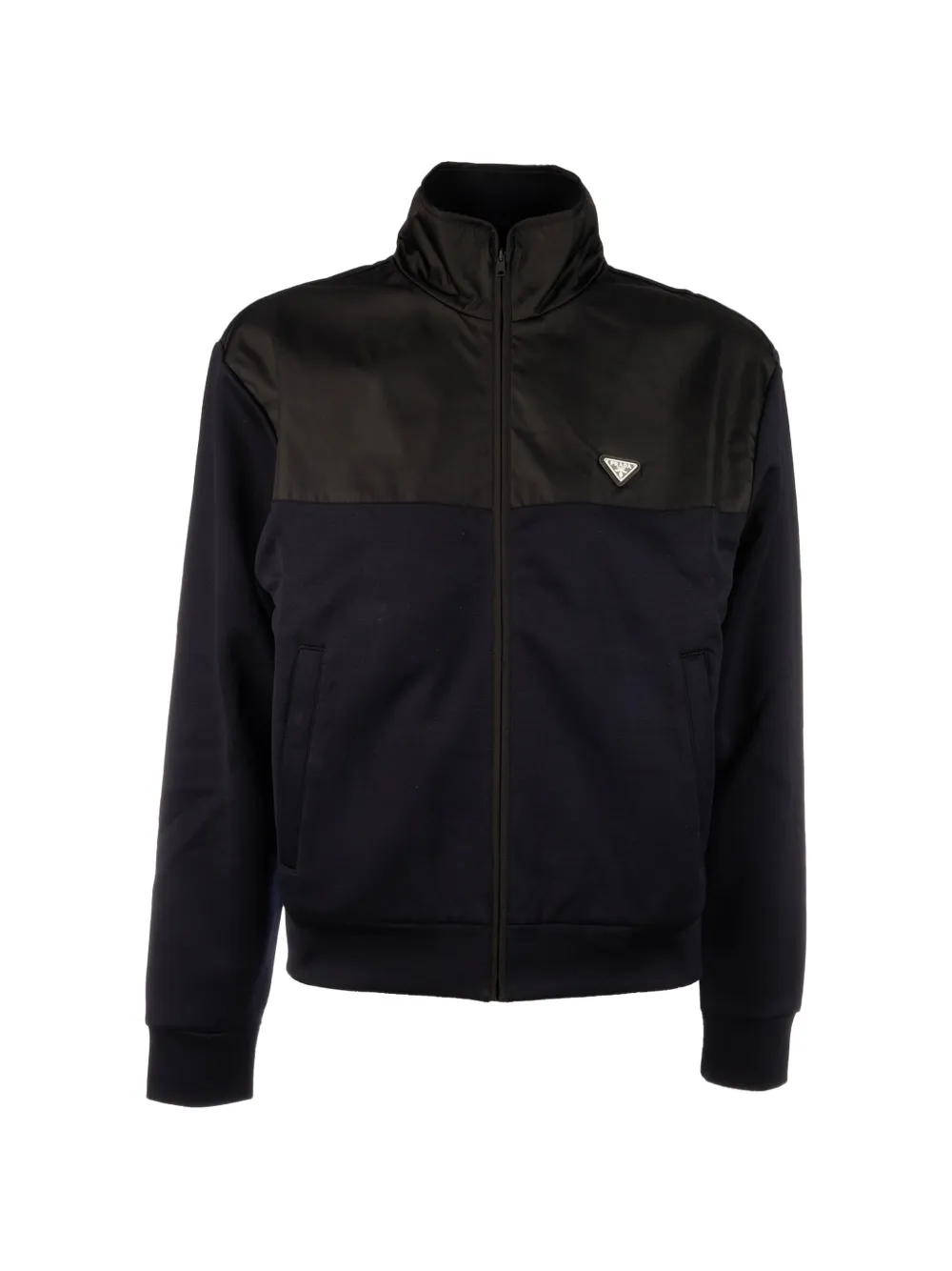 Prada cotton fleece zipper jacket with Re-Nylon details Zwart