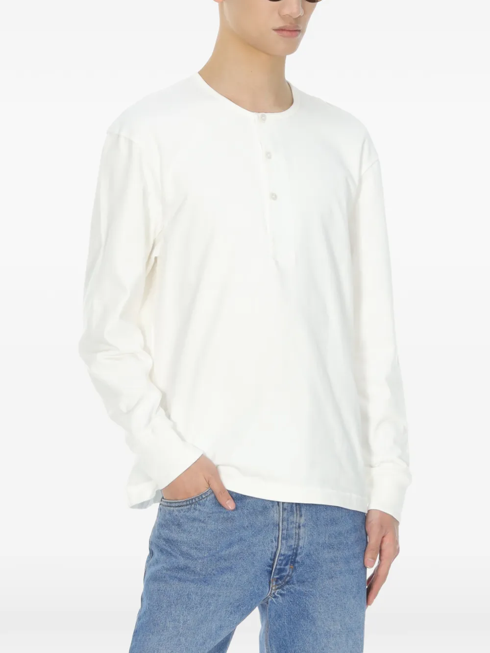 Studio Nicholson Henley T-shirt met lange mouwen Wit